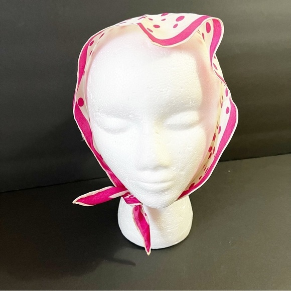 Vintage 60’s 70s Pink White Polka Dot Triangle Head Scarf Kerchief Festival MCM - Picture 5 of 5